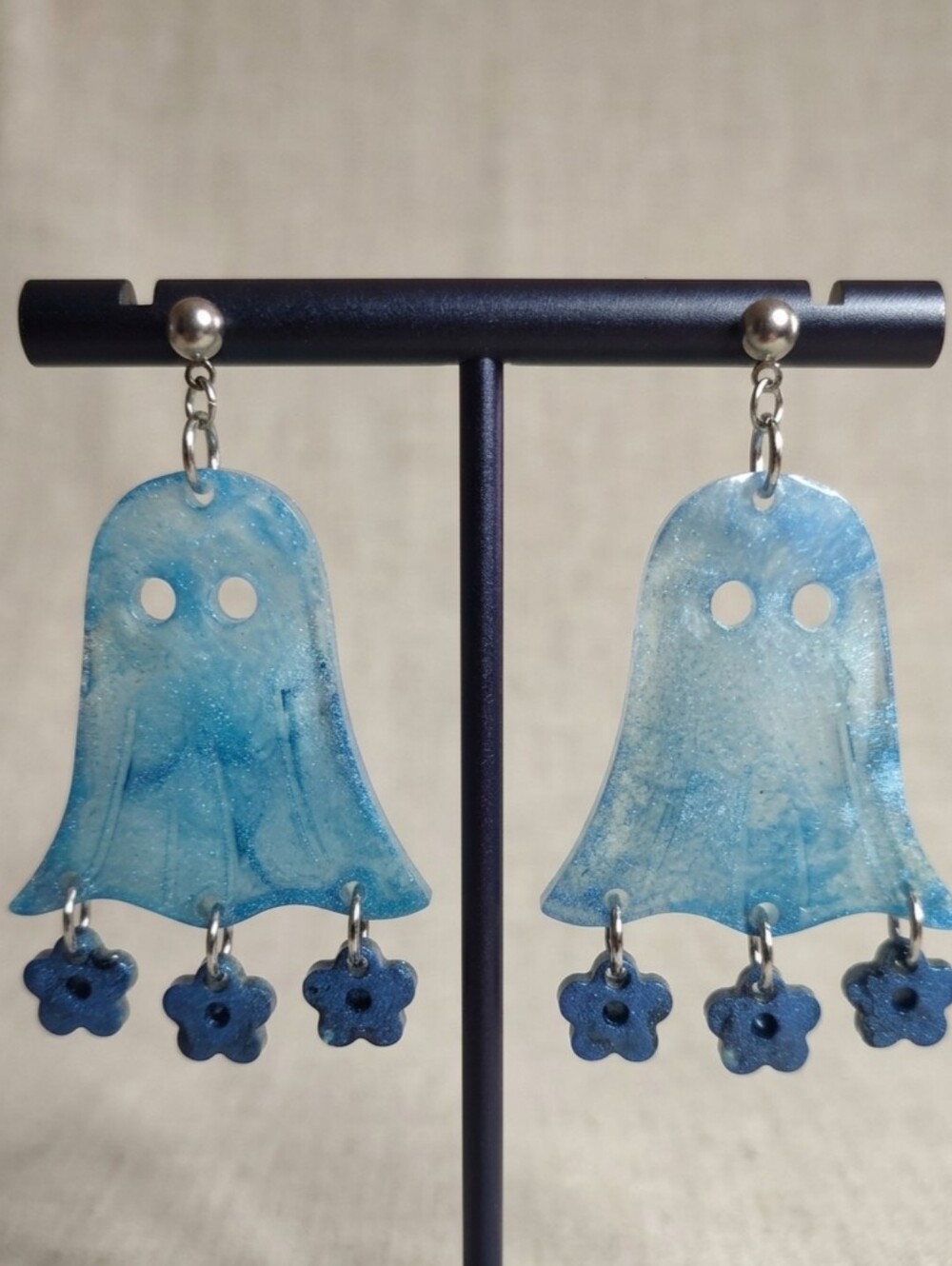 Handmade Blue Ghost Earrings Spooky Cute Resin Jewelry